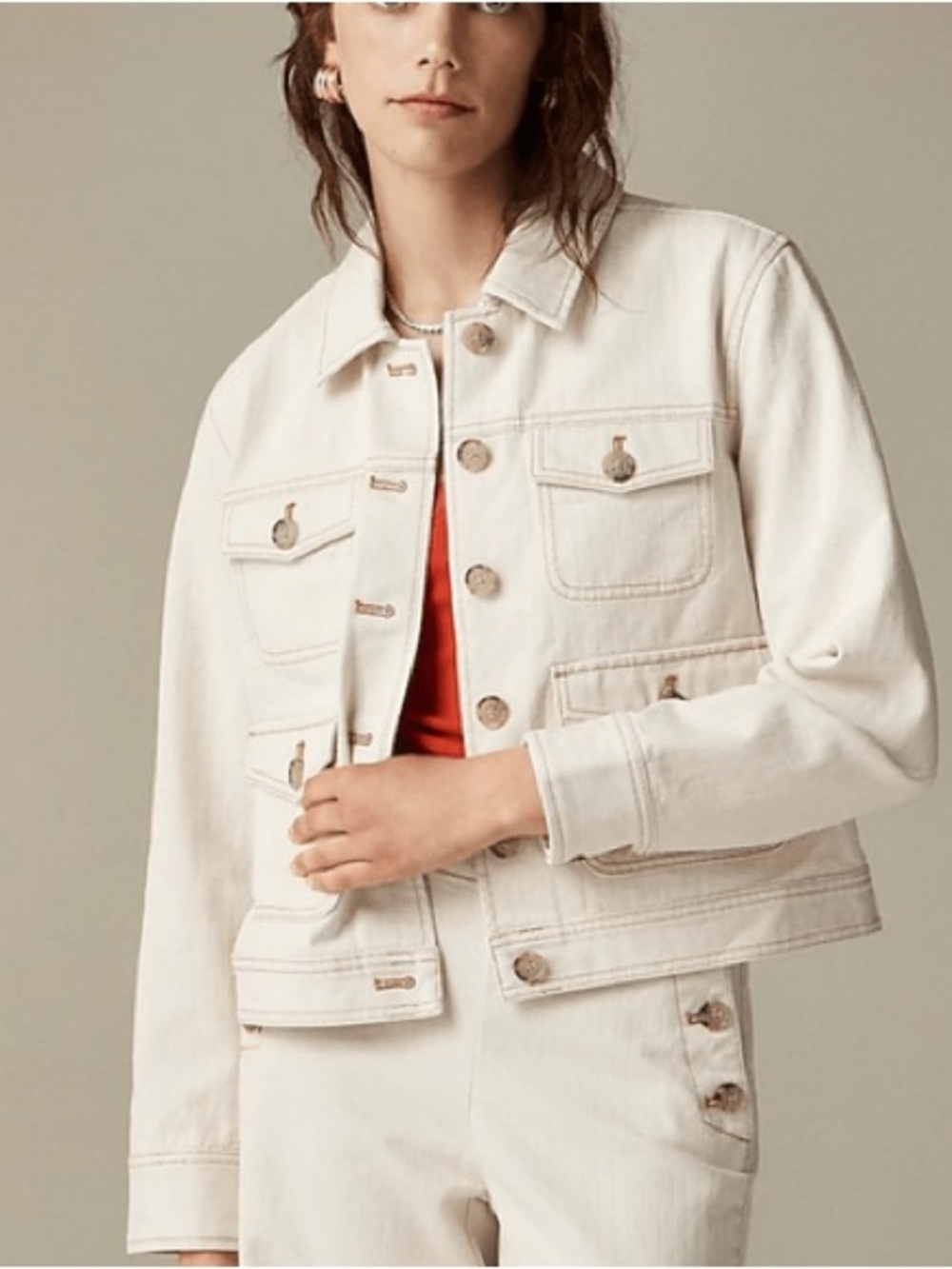 J. Crew Cream Utility Denim Jacket